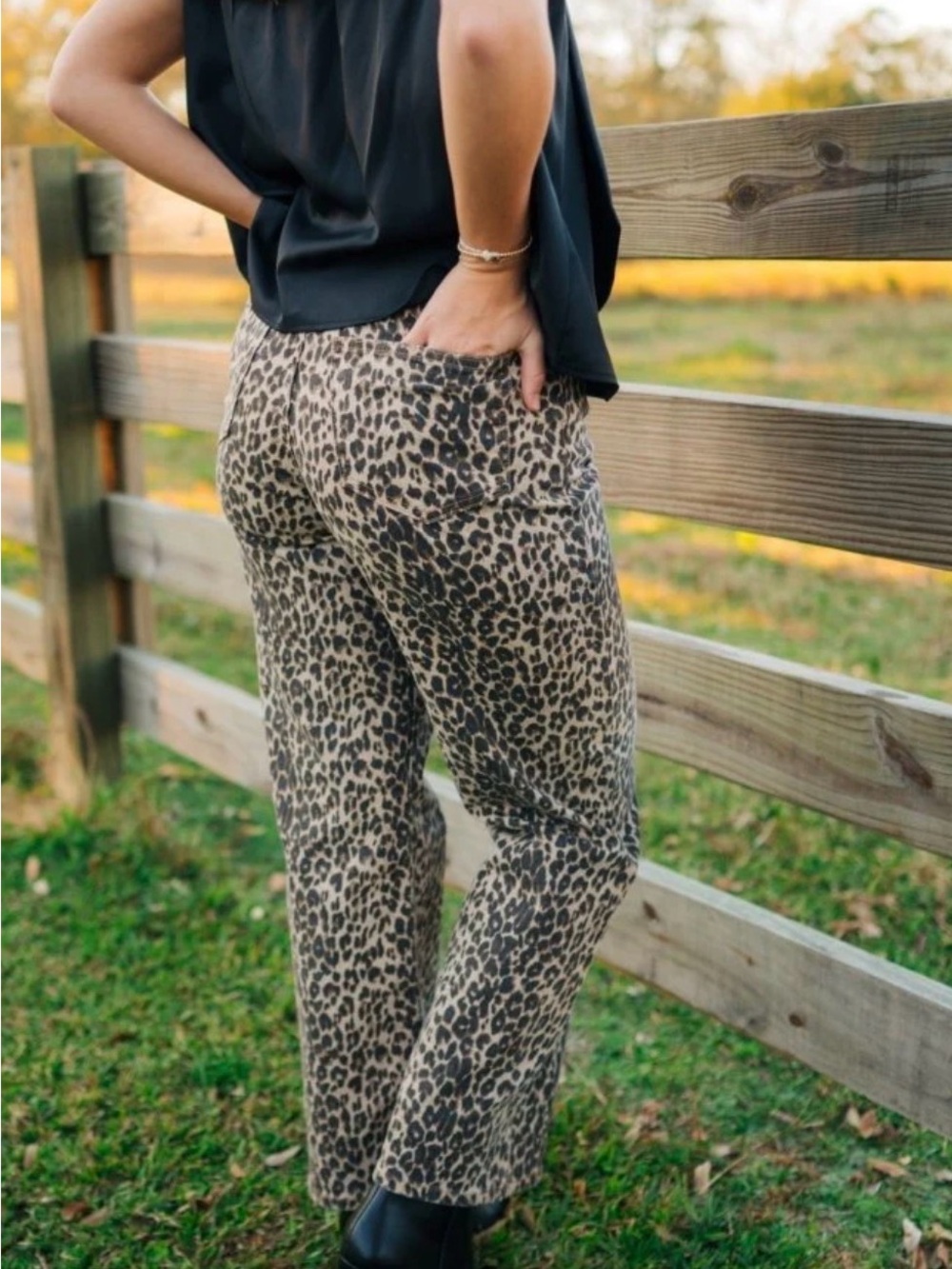 Just Black Women's Leopard Print Jeans - Black & Tan